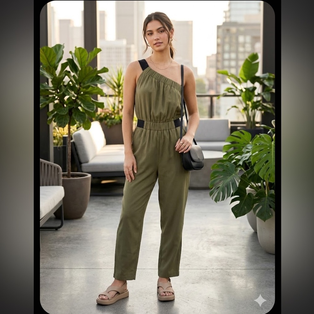 Maeve Olive One-Shoulder Jumpsuit